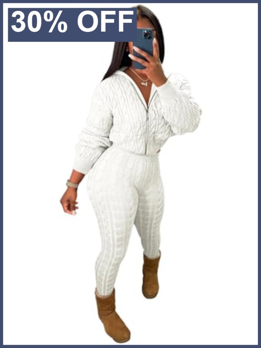 Knit Two Piece Set Hoodie Sweater Lounge Set Long Sleeve Drawstring 100%